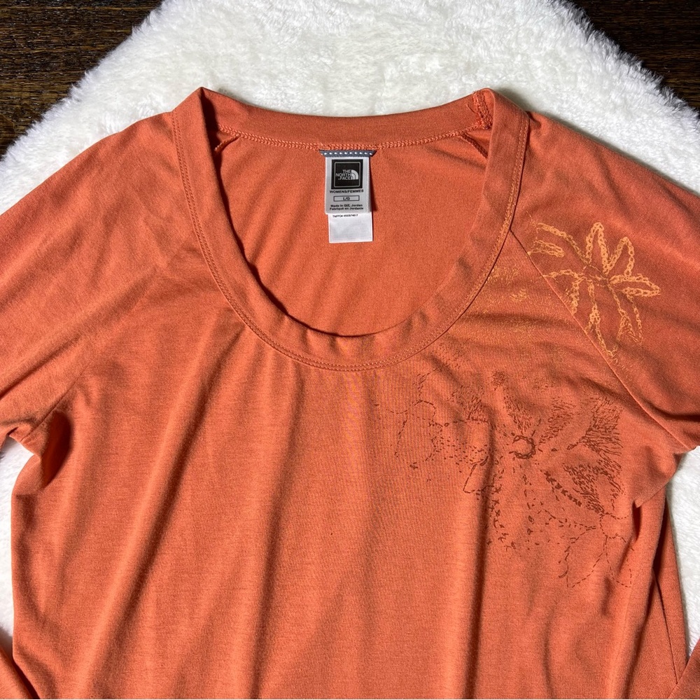North Face Orange Floral Long Sleeve T-Shirt Large - Picture 2 of 12